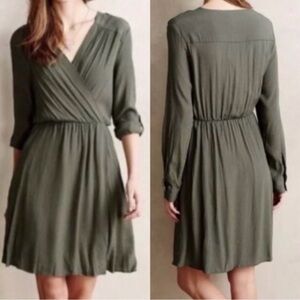 Maeve Anthropologie • Army Green Faux Wrap Dress • Size S